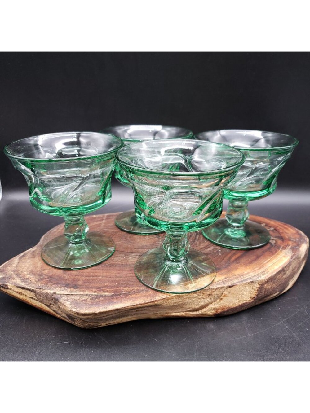 Fostoria Jamestown Green 4.25" Sherbet Champagne Glasses Set of 4 Pressed Glass